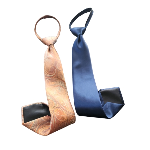 Architect Zipper Ties Rose Gold paisley and Blue - Picture 2 of 7